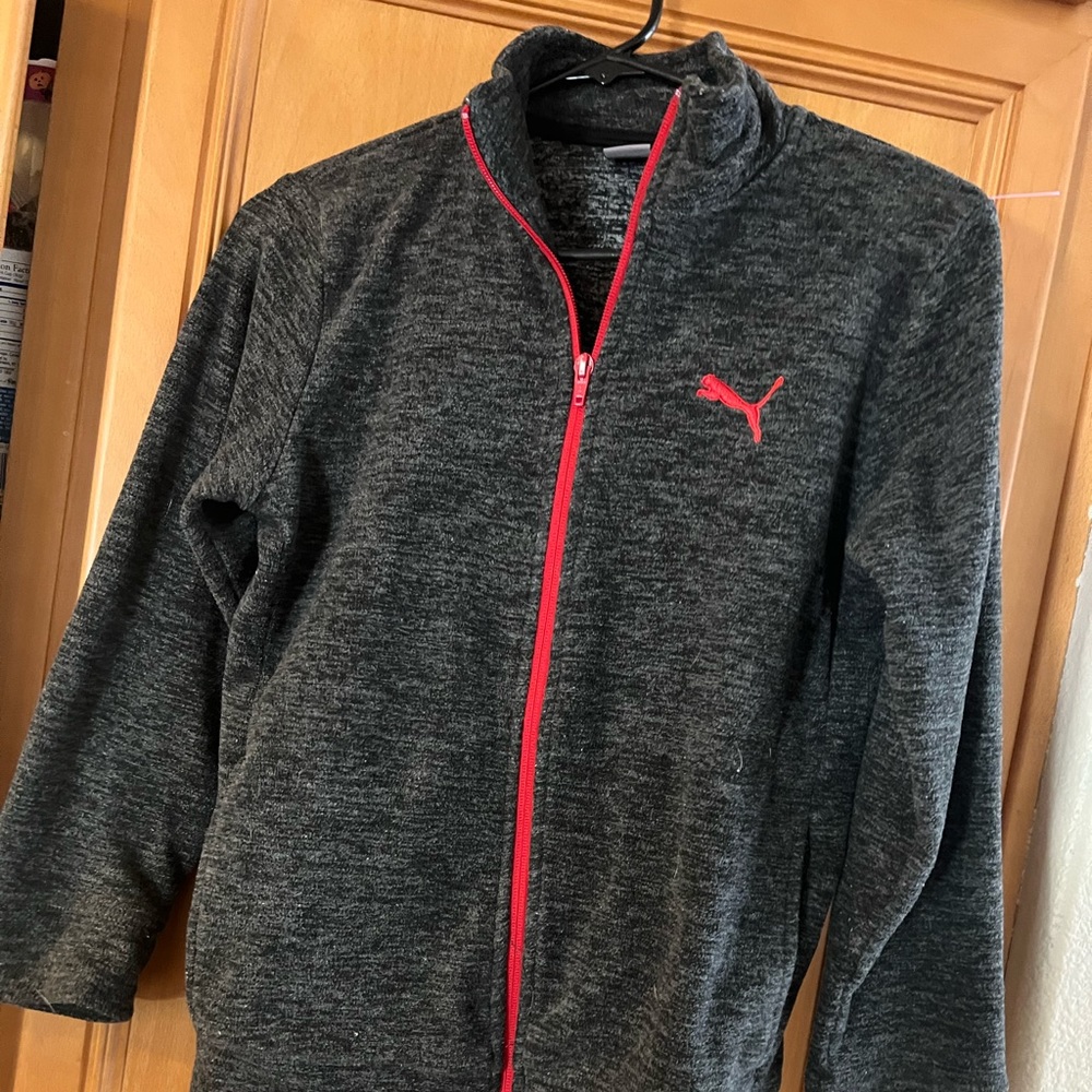 Puma fleece jacket size L 12/14 Gray zip up